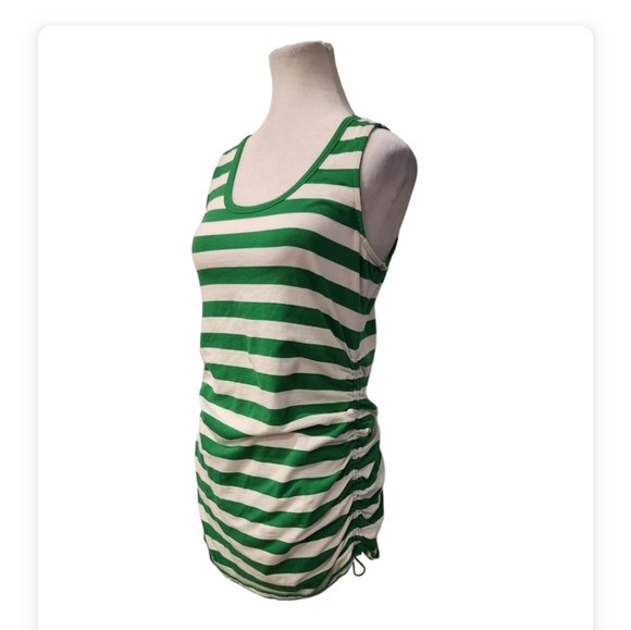 Michael Kors Green and White Striped Sleeveless Top with Rouching at Side - Picture 2 of 7